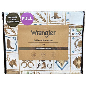Wrangler FULL Tiles Horse Aztec Boots 6pc Sheets Set Western Cowboy Longhorn NEW
